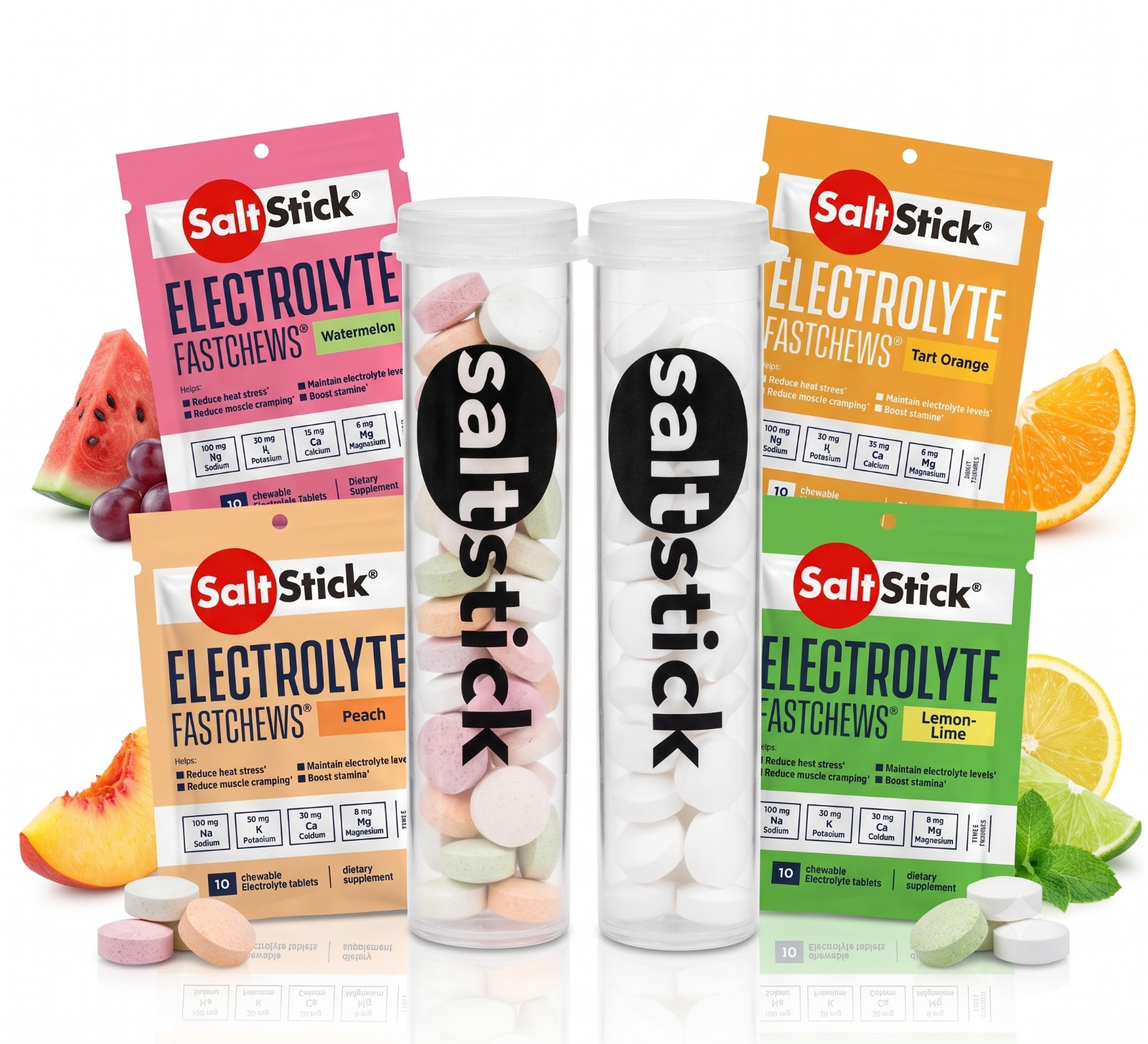SaltStick FASTCHEWS 4-Flavor Variety Pack | Anti-Cramp Electrolytes + 2 Tubes