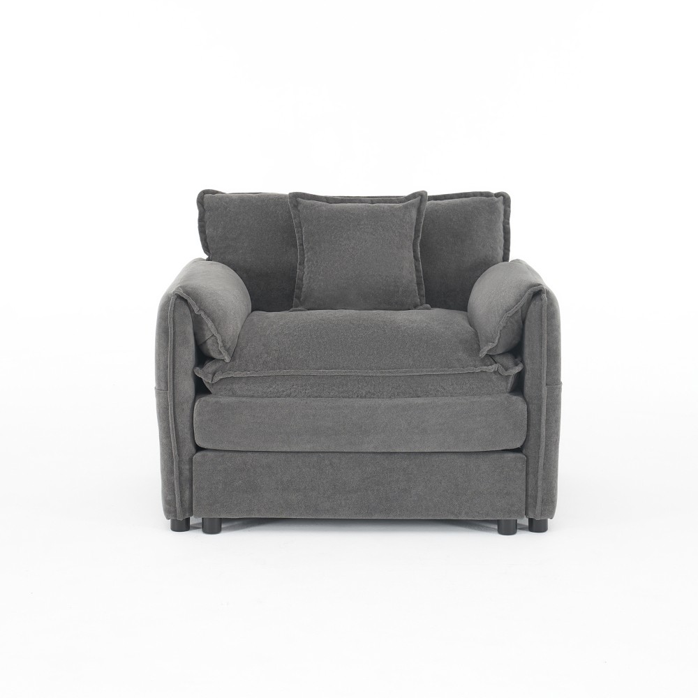 Modern Grey Chenille Sofa Chair w/ Pillow, 41.73" Oversized Armchair