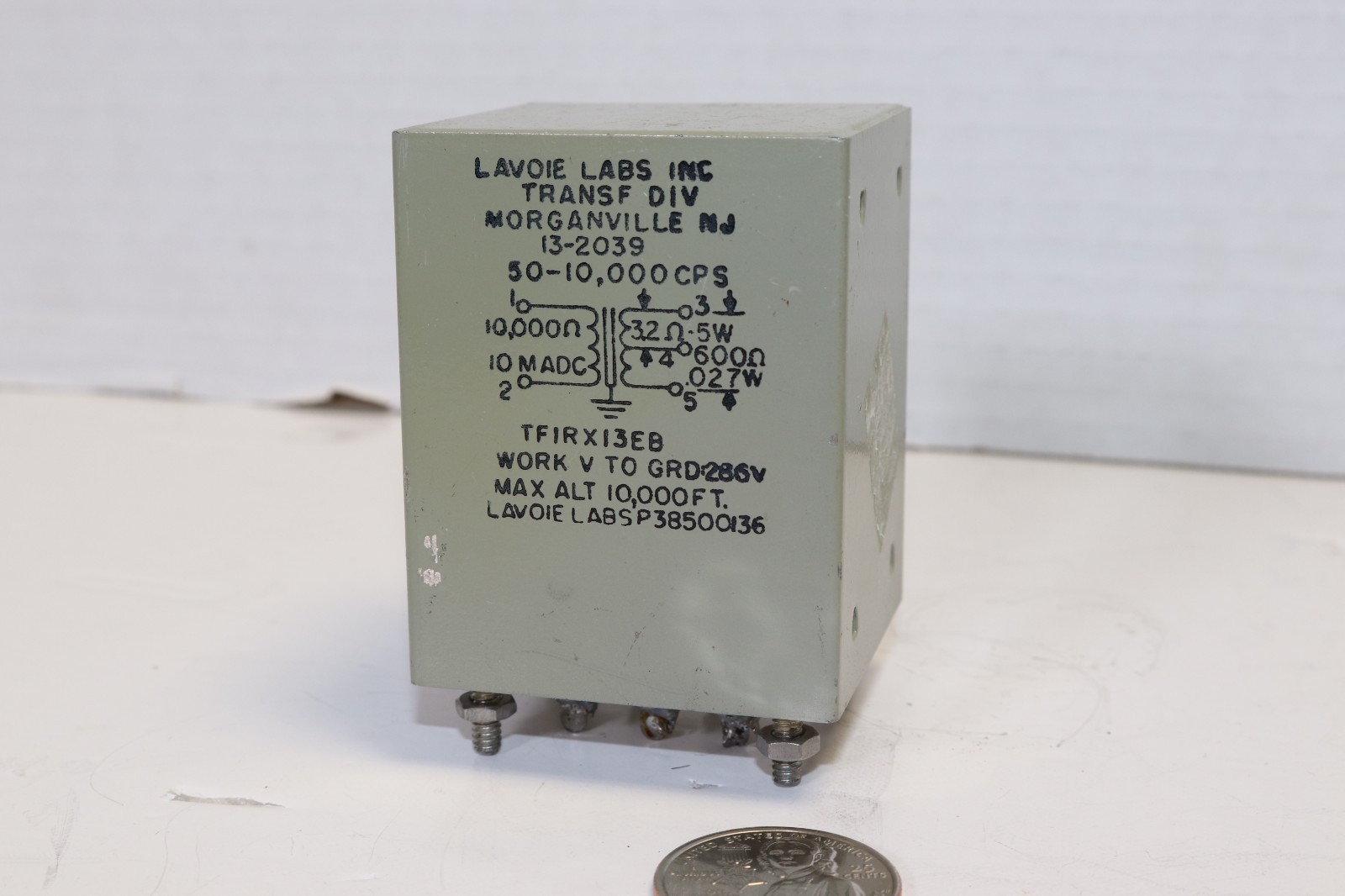 LAVOIE LABS #13‑2039 - INSTRUMENTATION TRANSFORMER – 10k:600OHM w/ Tap – TESTED