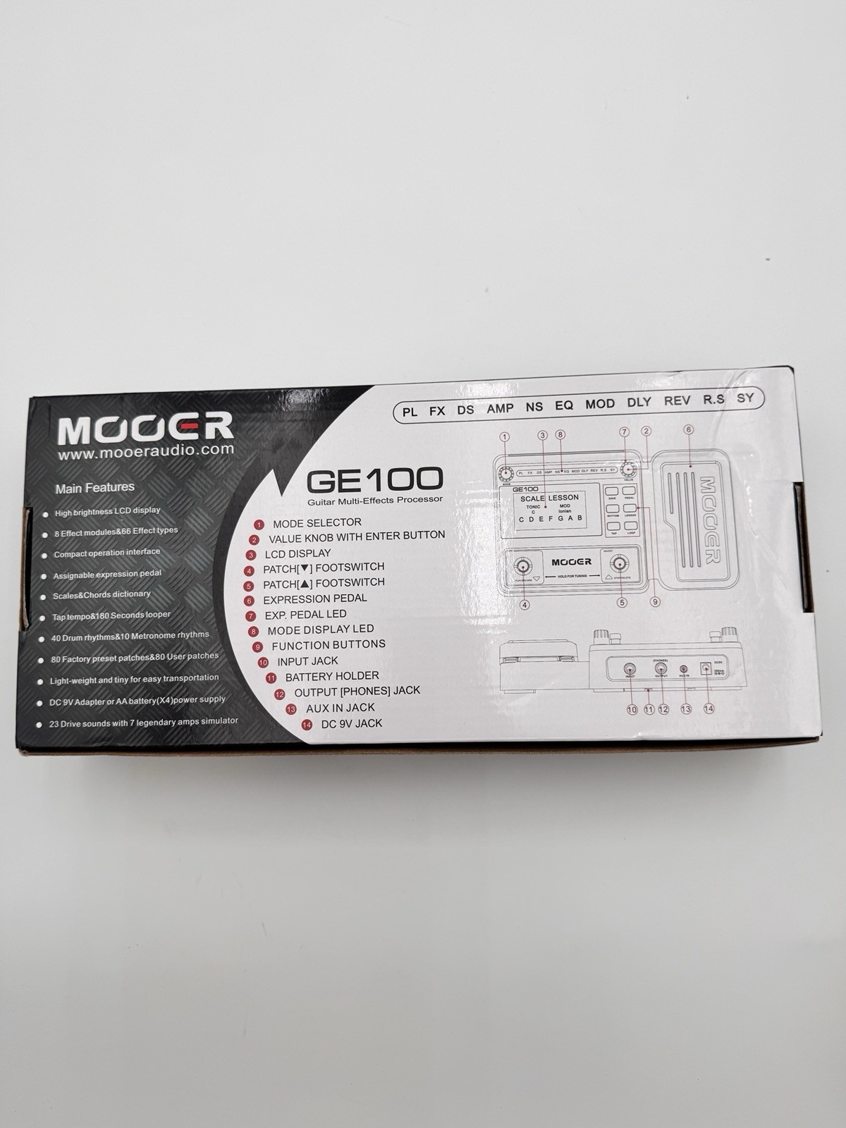 Mooer GE100 Guitar Multi-Effects Processor w/ Box Manual Power Adapter