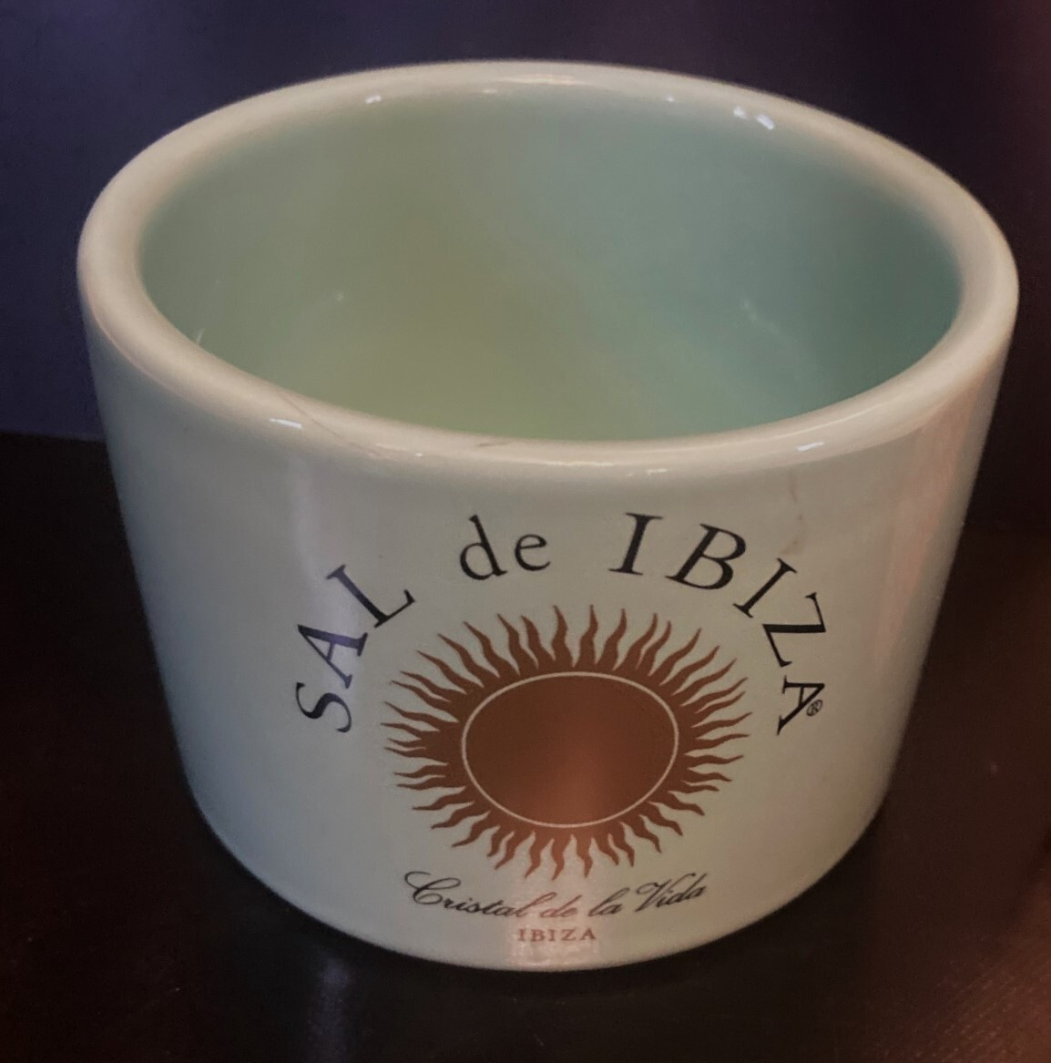 Sal De Ibiza Italy Empty Ceramic Jar Blue Open Pantry Sea Salt Dish 3"W Preowned