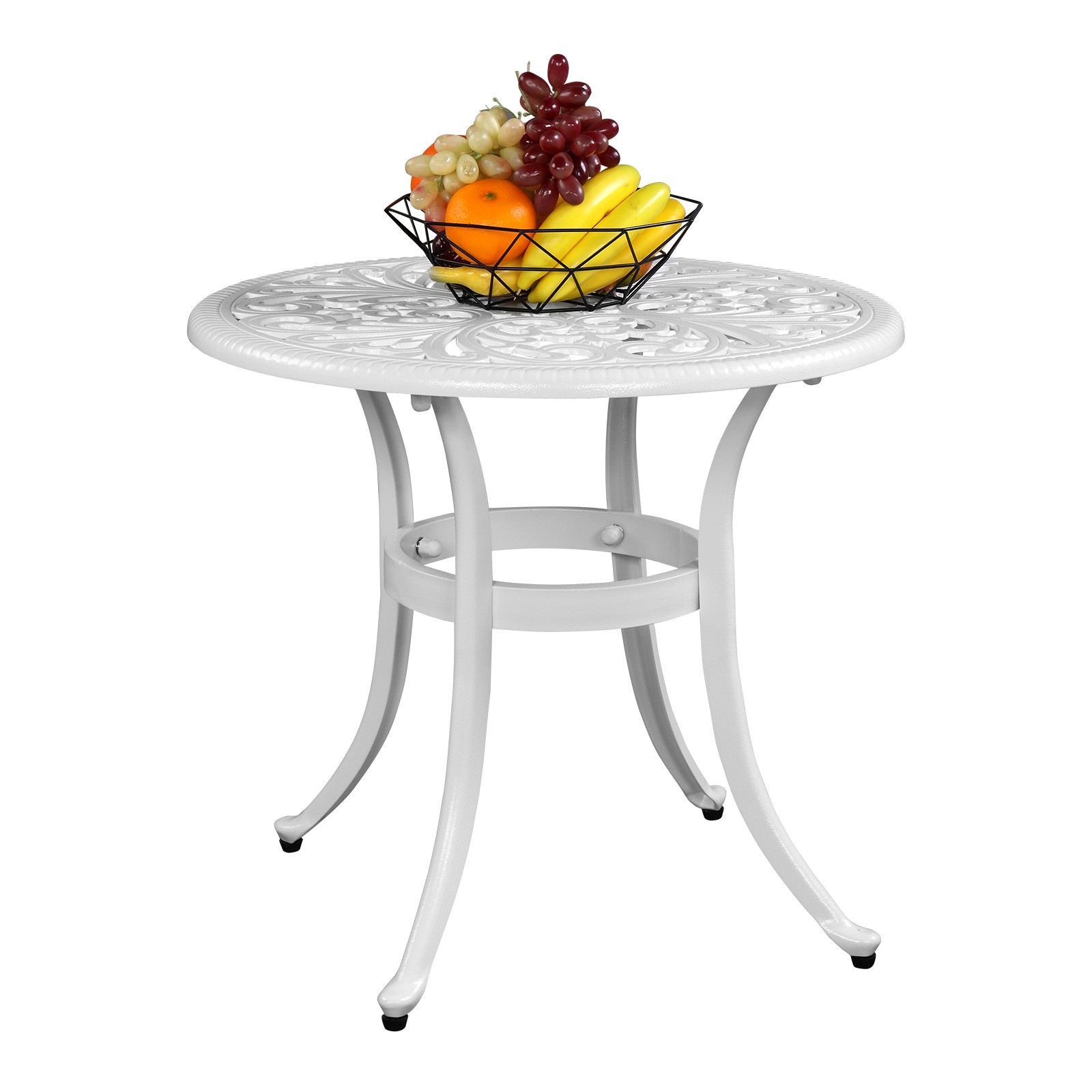 Phoenix Cast Aluminum Round Table, Patio End Table Side Table,Bar Table, White