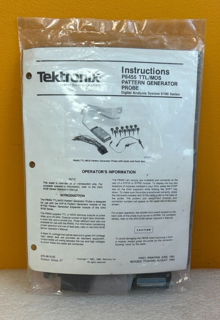 Tektronix P6455 8 Channel, 25 MHz, TTL/MOS Pattern Generator Probe. New!