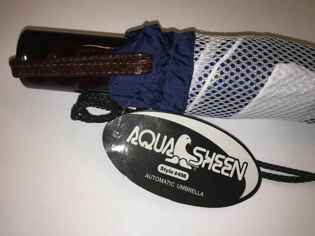 Aqua Sheen 46" Automatic Umbrella - Metal Frame - Blue/White