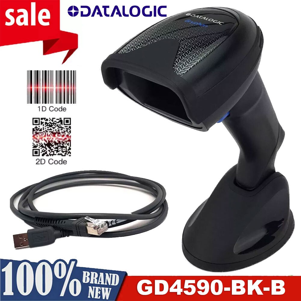Datalogic Gryphon GD4590-BK-B 2D QR Code Barcode Scanner Reader USB Cable & Base
