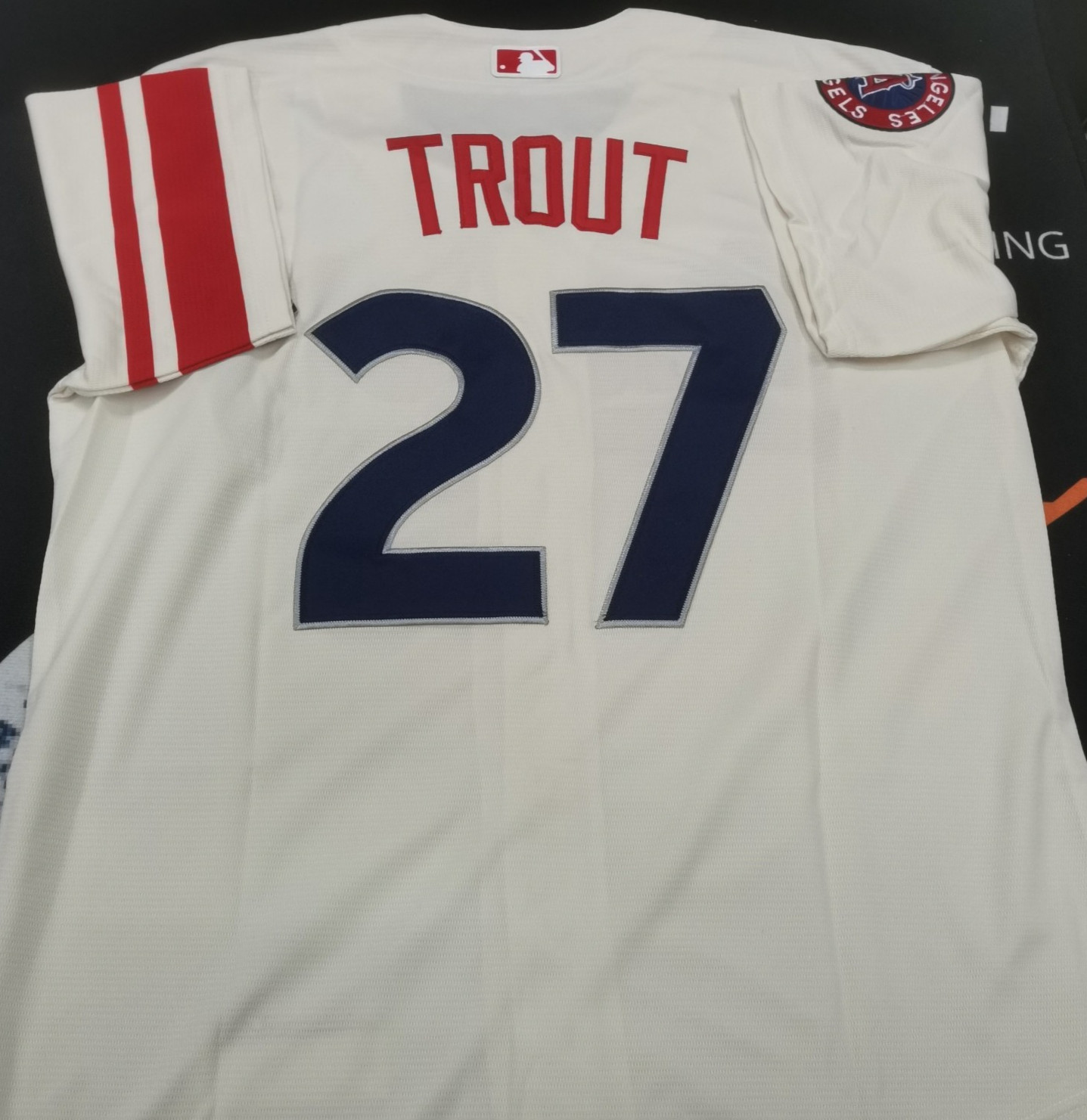 Mike Trout #27 Angels City Cream Cool Base Sewn Stitched Jersey.