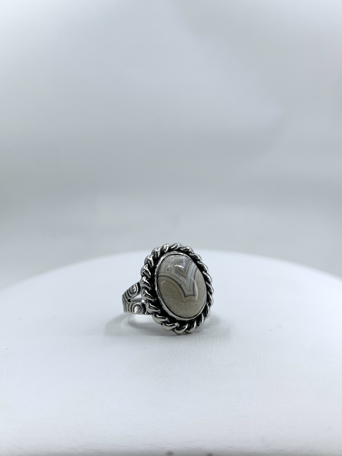 Sterling Silver White Agate Egg Ring Size 6 Handmade