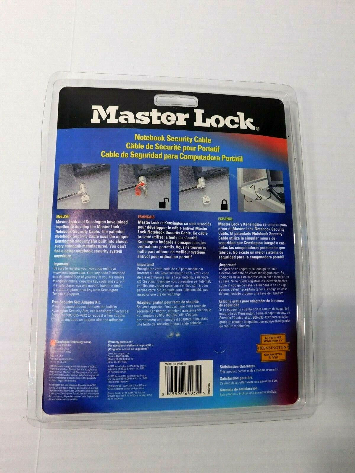 New Master Lock Notebook Security Cable Lock Computer #64030A Kensington