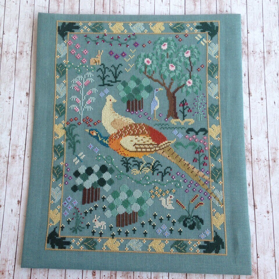 Medieval Pheasant Tapestry Birds Sampler Cross Stitch Pattern Seasons Primitive