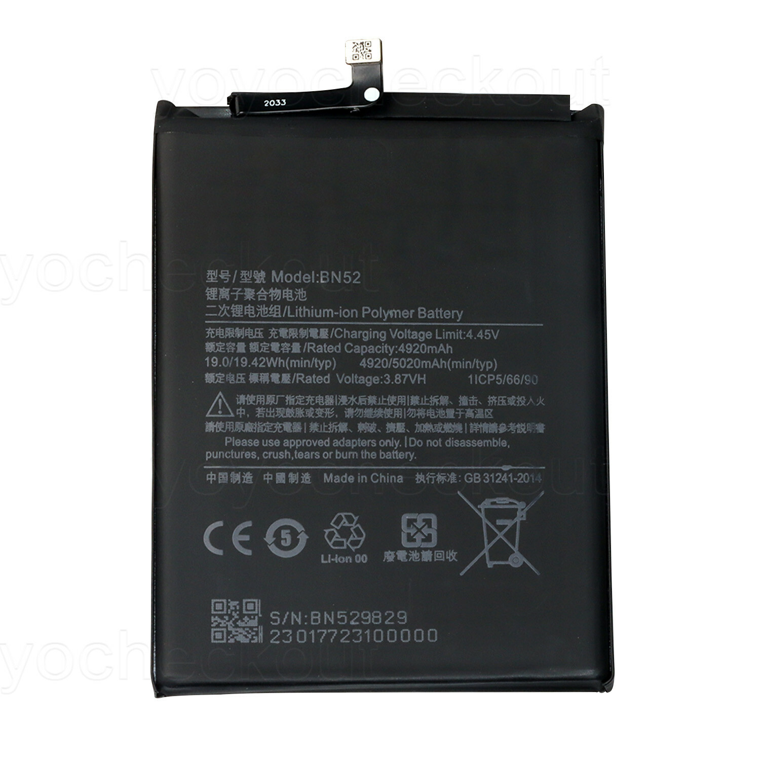 For Xiaomi Redmi Note 9S Battery BN52 M2003J6A1G Replacement Tool