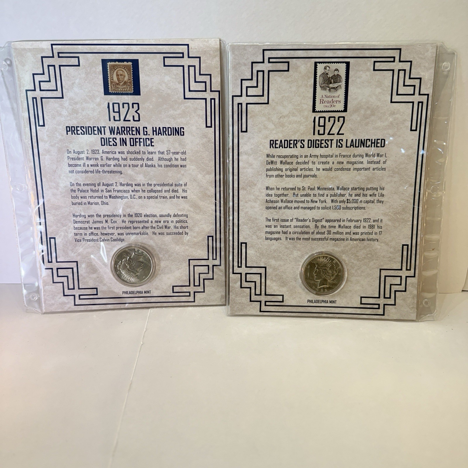 1922 and 1923 First Commemorative Mint Silver Peace Dollars & Stamps, Certified