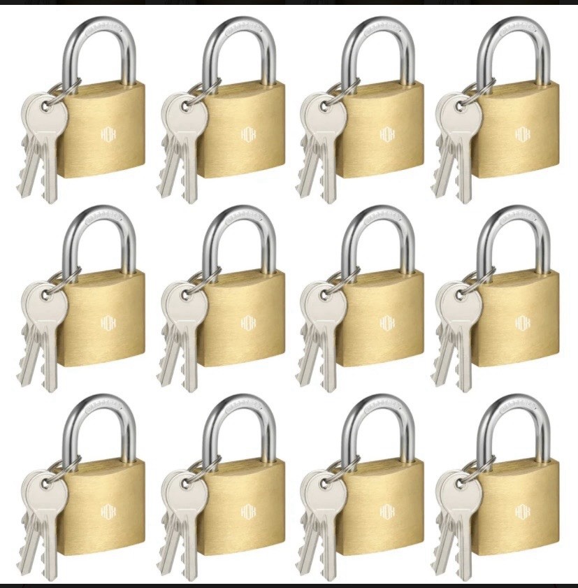 Lot Of 12 Padlock Small Brass Lock 2 Key