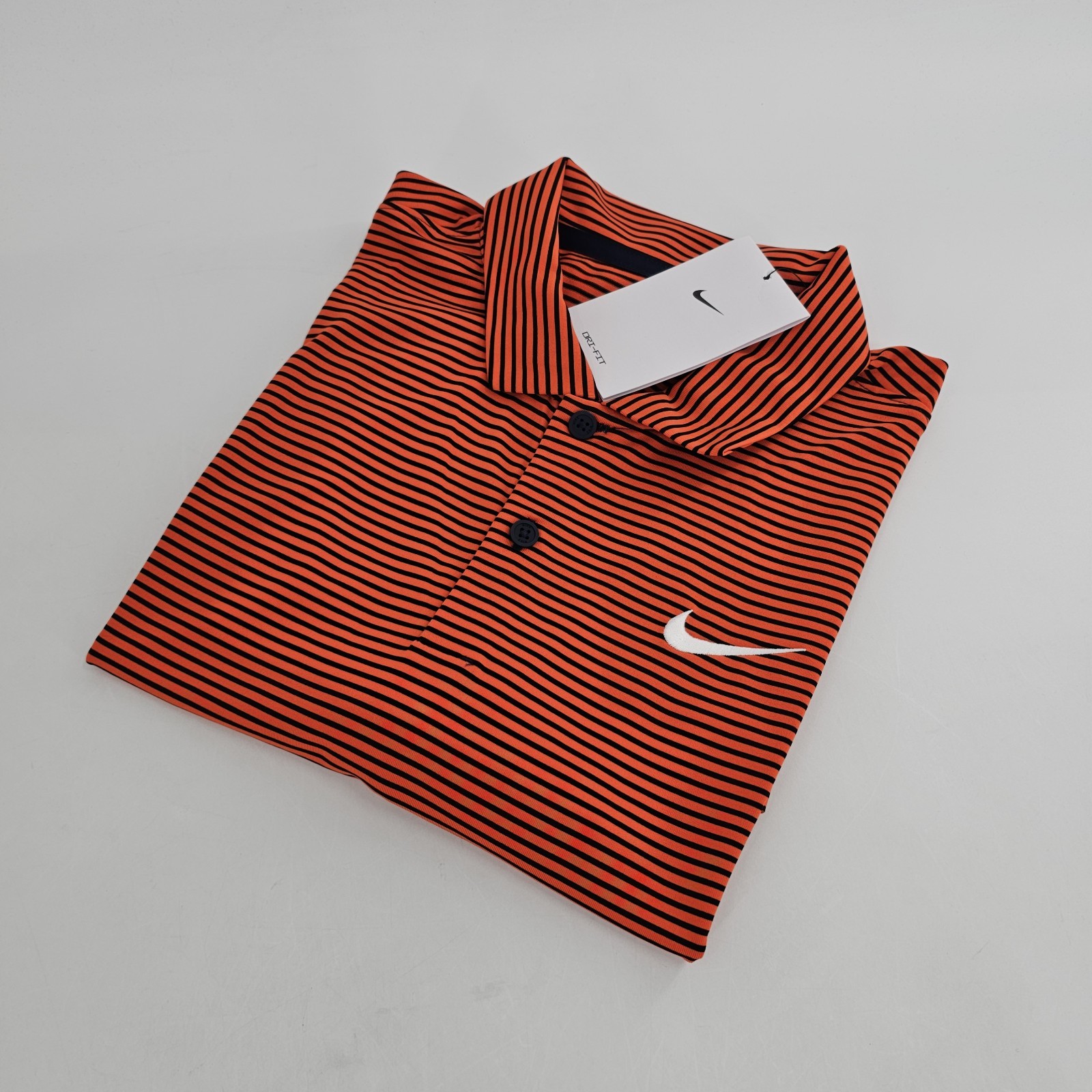 Nike Dri-FIT Victory Golf Striped Polo Shirt Mens LARGE L Orange Top NEW