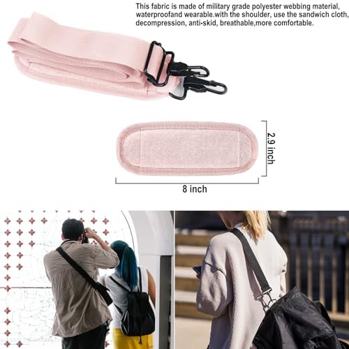 Shoulder Strap 56 inch, Universal Adjustable Thick Soft Duffel Bag Pink