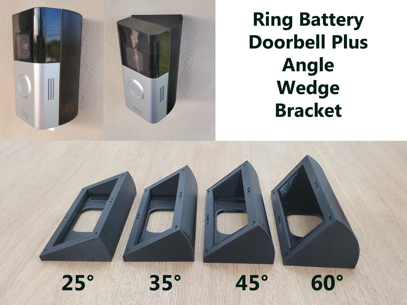 Ring Battery Doorbell Plus Angle Wedge Bracket Mount 15 25 35 45 60 Degree