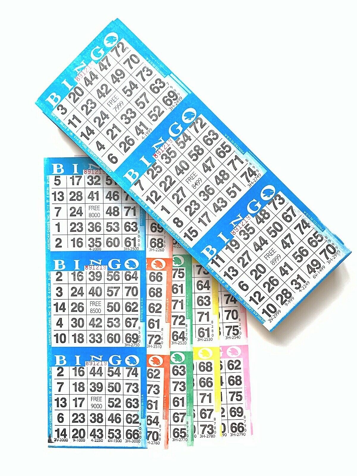 Bingo Paper Cards-3 on 5 up Colors: Blue,Org,Grn,Yel,Pink- 100 Books