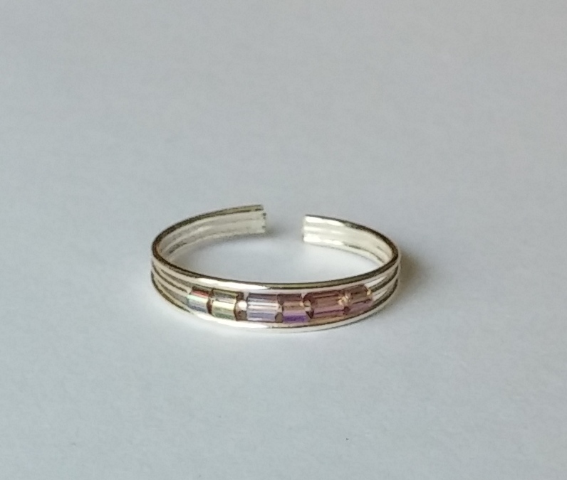 Silver Purple Beaded Adjustable Toe Ring New!