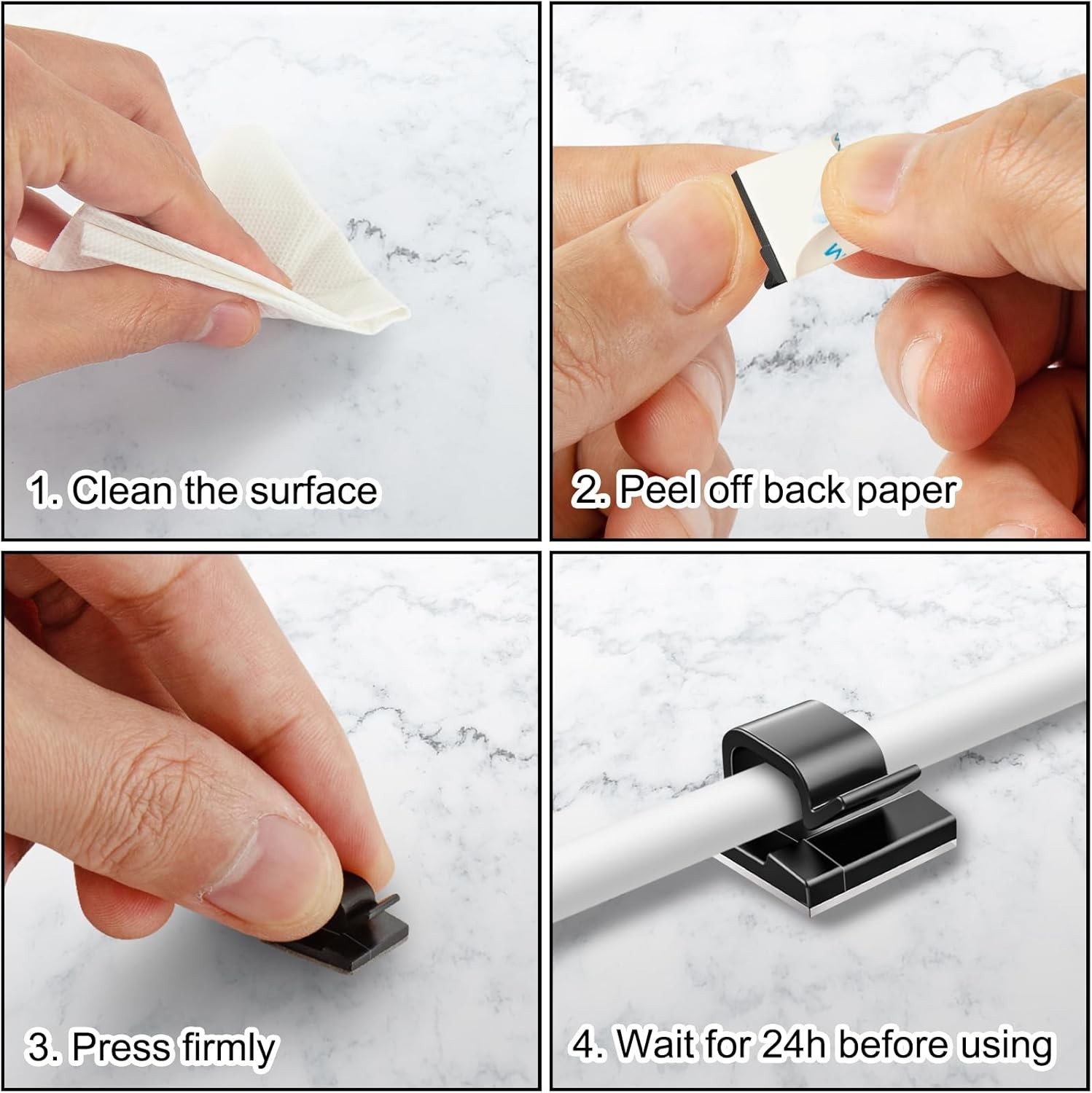 Durable 100 Count Self-Adhesive Cable Clips - Ideal for Home & Car Organization