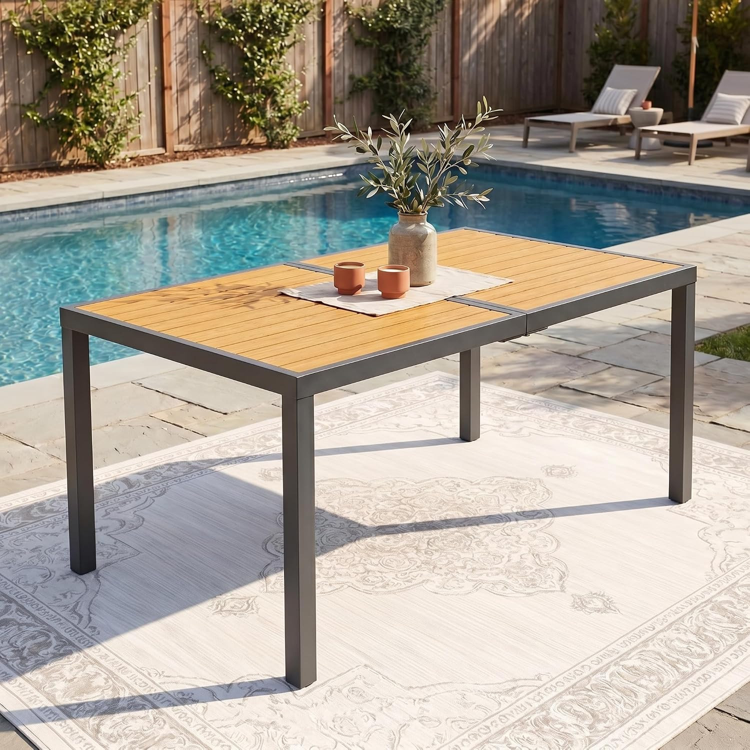 Aluminum Outdoor Table for All-Weather, 59" Patio Tables with Heavy Duty HDPS Re