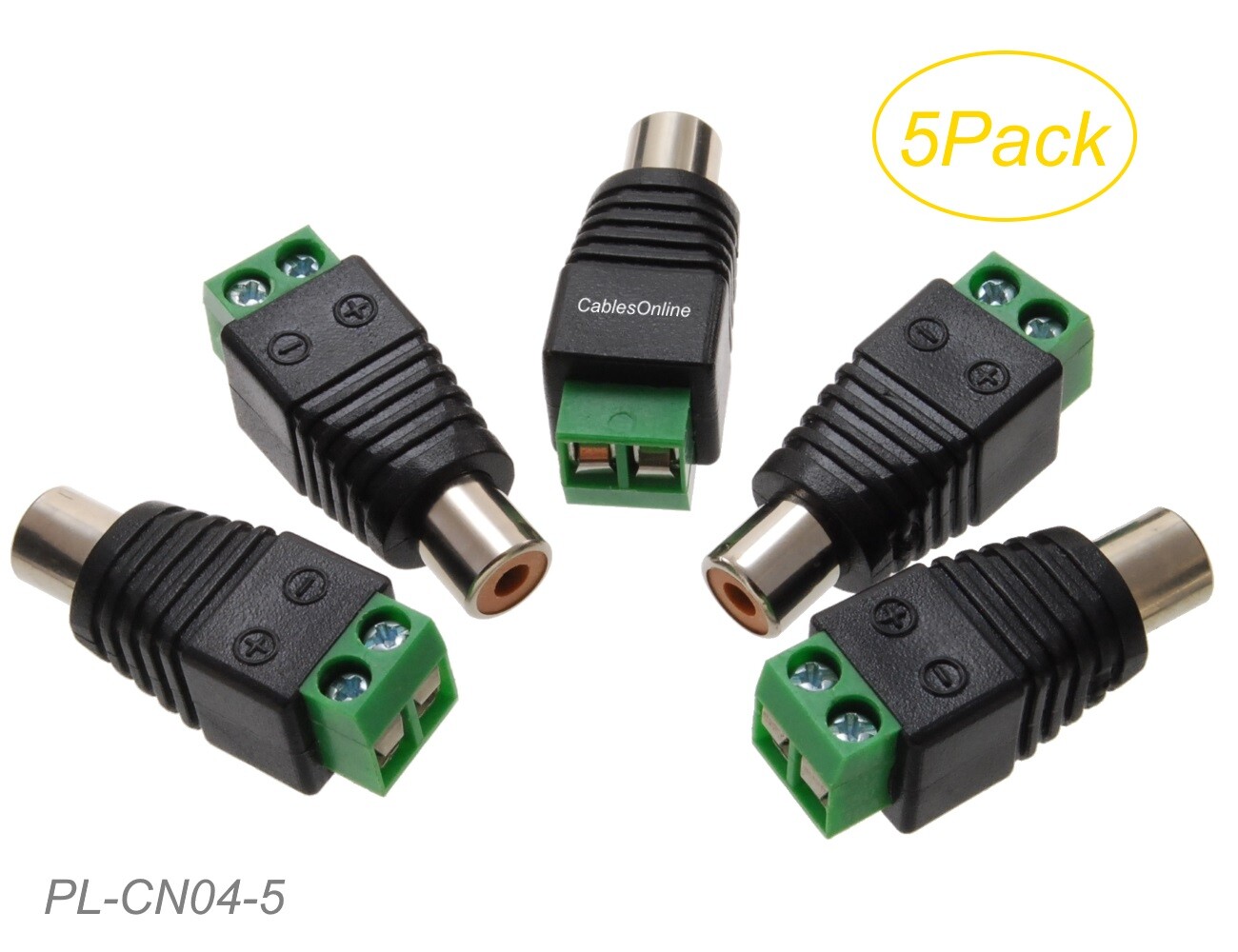 5-Pack RCA Female Jack to 2-Screw Terminal Block Audio/Video Connectors