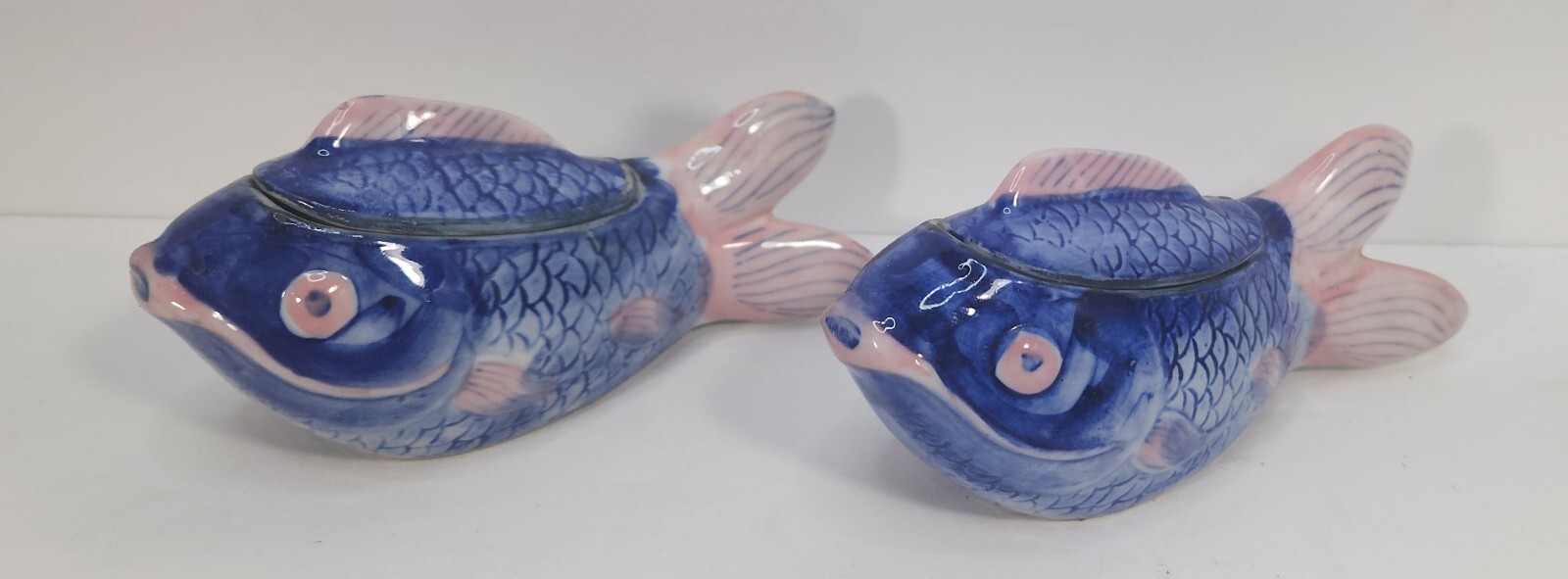 Set of 2 Fish Trinket Boxes Hand Painted 5 x 2 Inches *See Description* Novelty