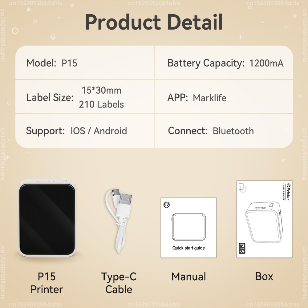 Marklife P15 Bluetooth Thermal Label Printer Mini Inkless Label Maker