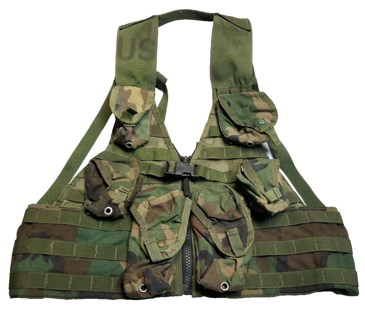 USGI Military FLC Fighting Load Carrier MOLLE Vest WOODLAND CAMO w/ Pouches USED