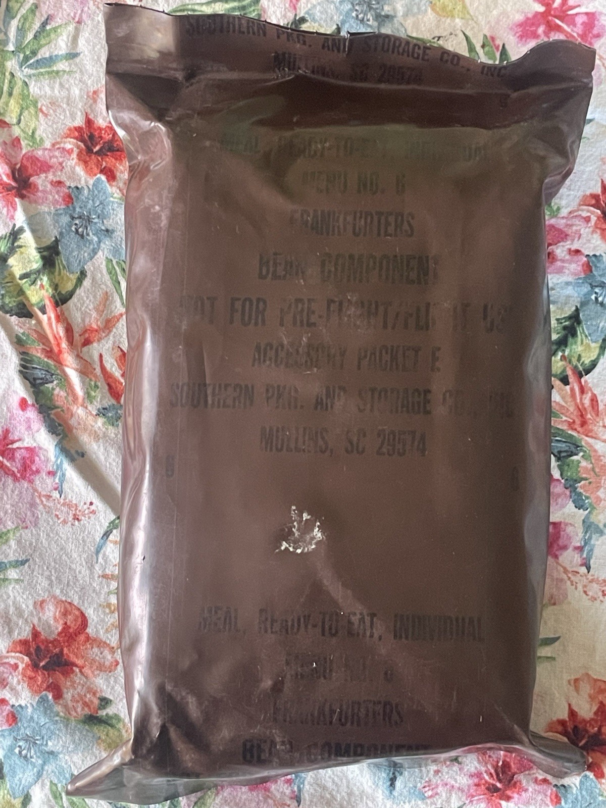 Genuine Vintage US Military 1980s Desert Storm Brown Bag No1 Frankfurter Mre