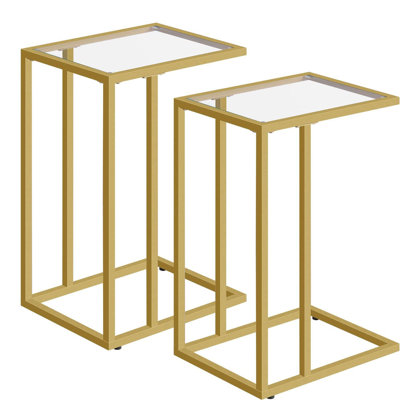 C Shaped End Table, Set of 2, Side Table for Sofa, Couch Table for Small Spac...