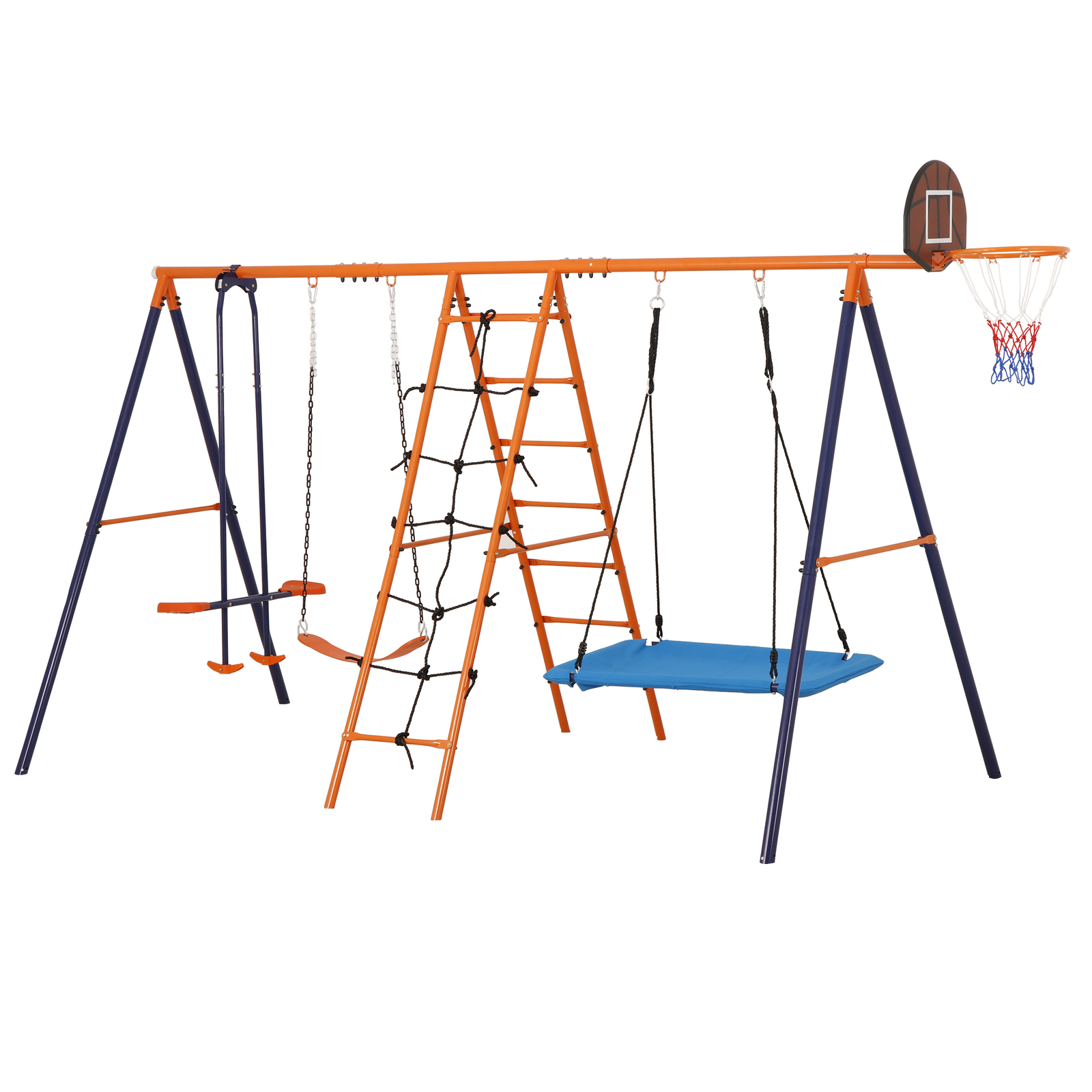 6 in 1 Swing Set Outdoor Kids Play Ground with Safety Frame for Backyard Park