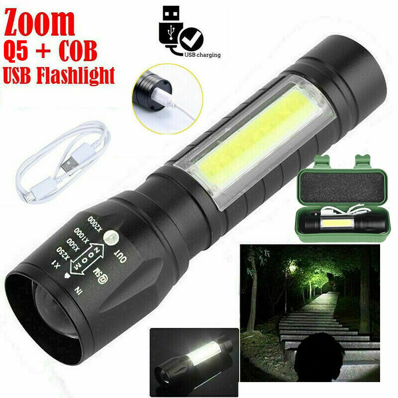 LED Flashlight Tactical Light Super Bright Torch USB Rechargeable COB
