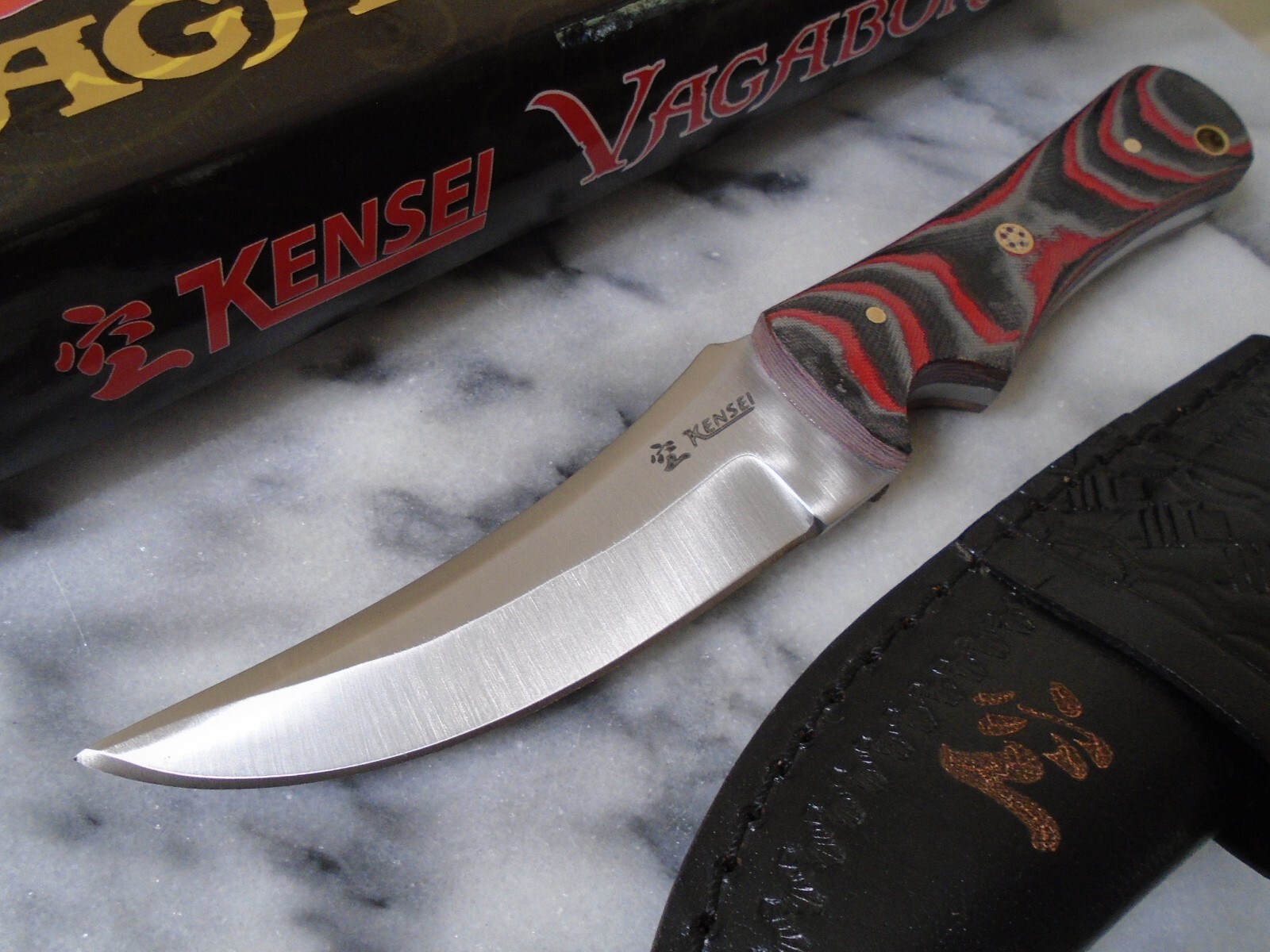 Kensei Vagabond Hunter Combat Knife Full Tang Micarta Fixed Blade KE012 Leather