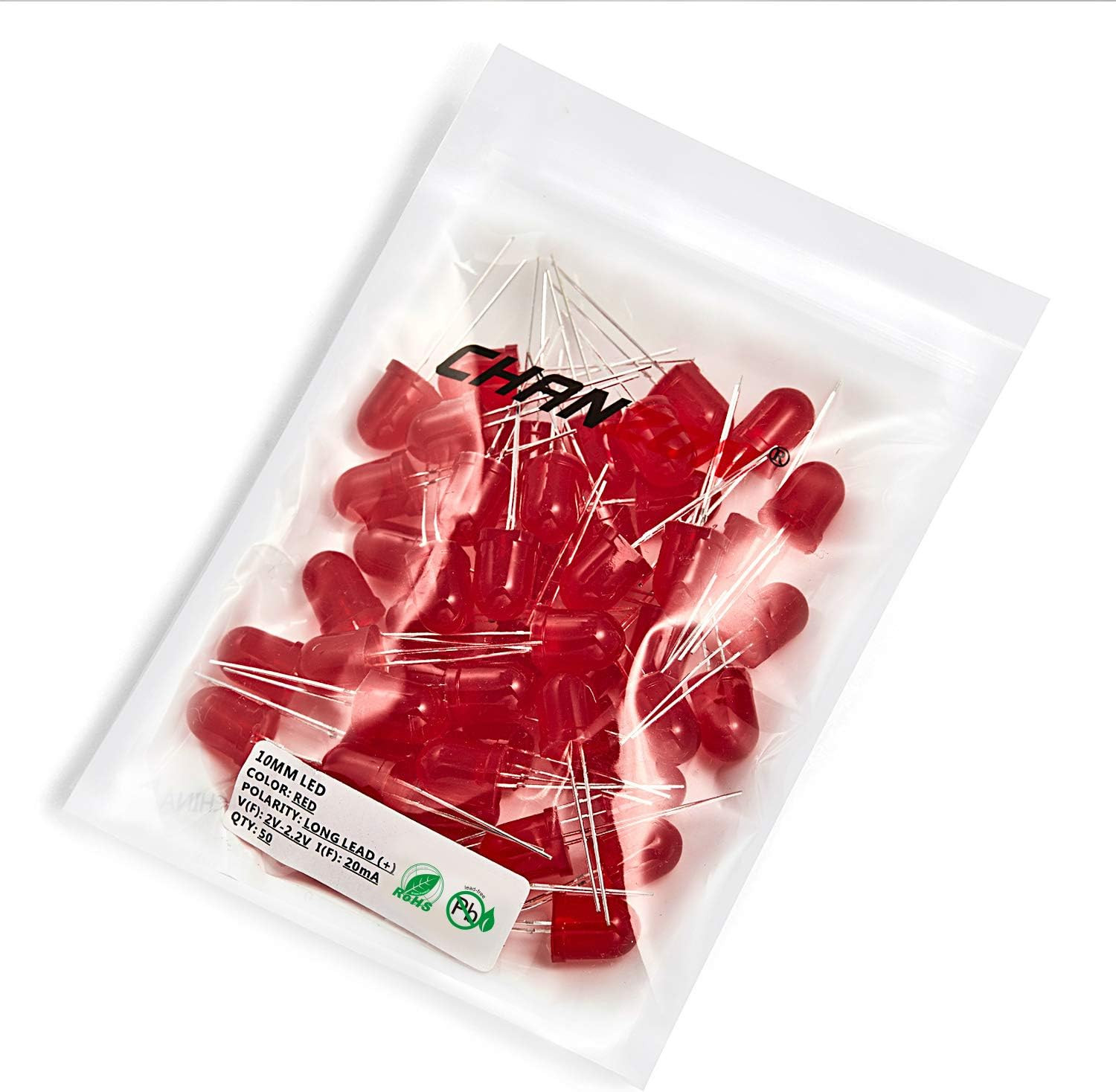 50 pcs 10mm Red Diffused LED Diode Lights (DC 2V 20mA) | (Colored Lens Round)...