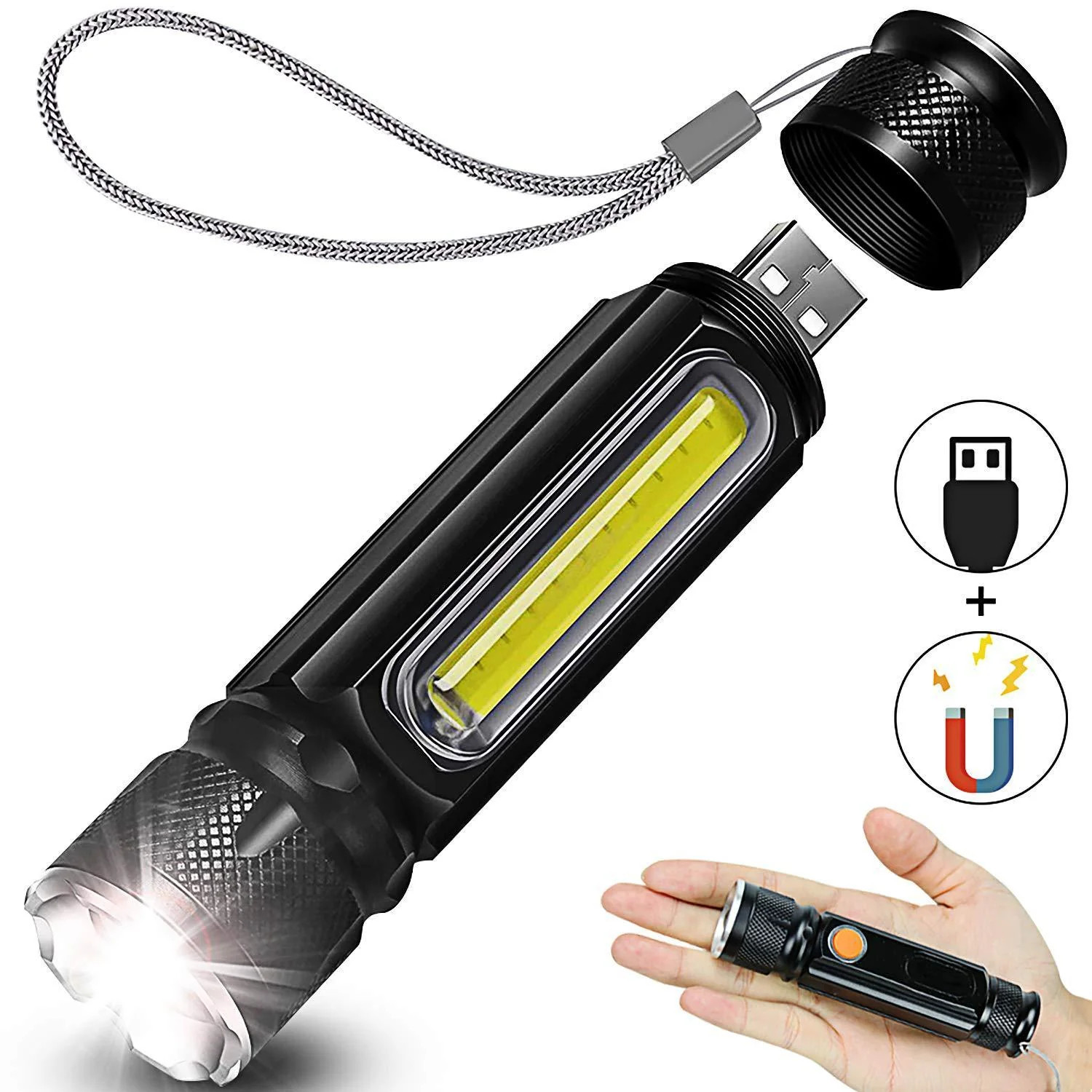 Rechargeable Multifunctional LED Flashlight – Magnetic Work Light