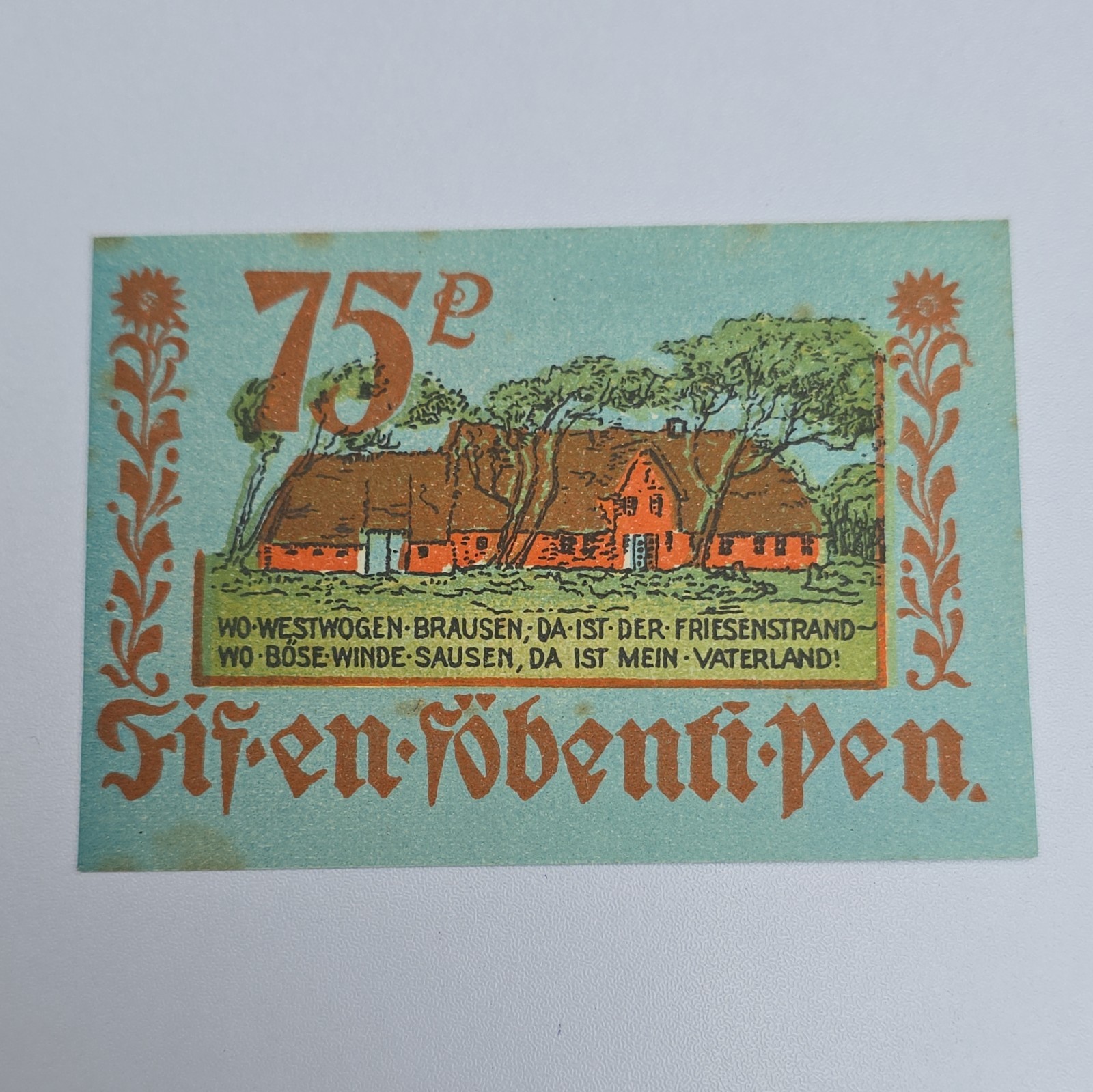75 PFENNIG 1922  Notgeld Excellent Condition Old BANKNOTE Germany