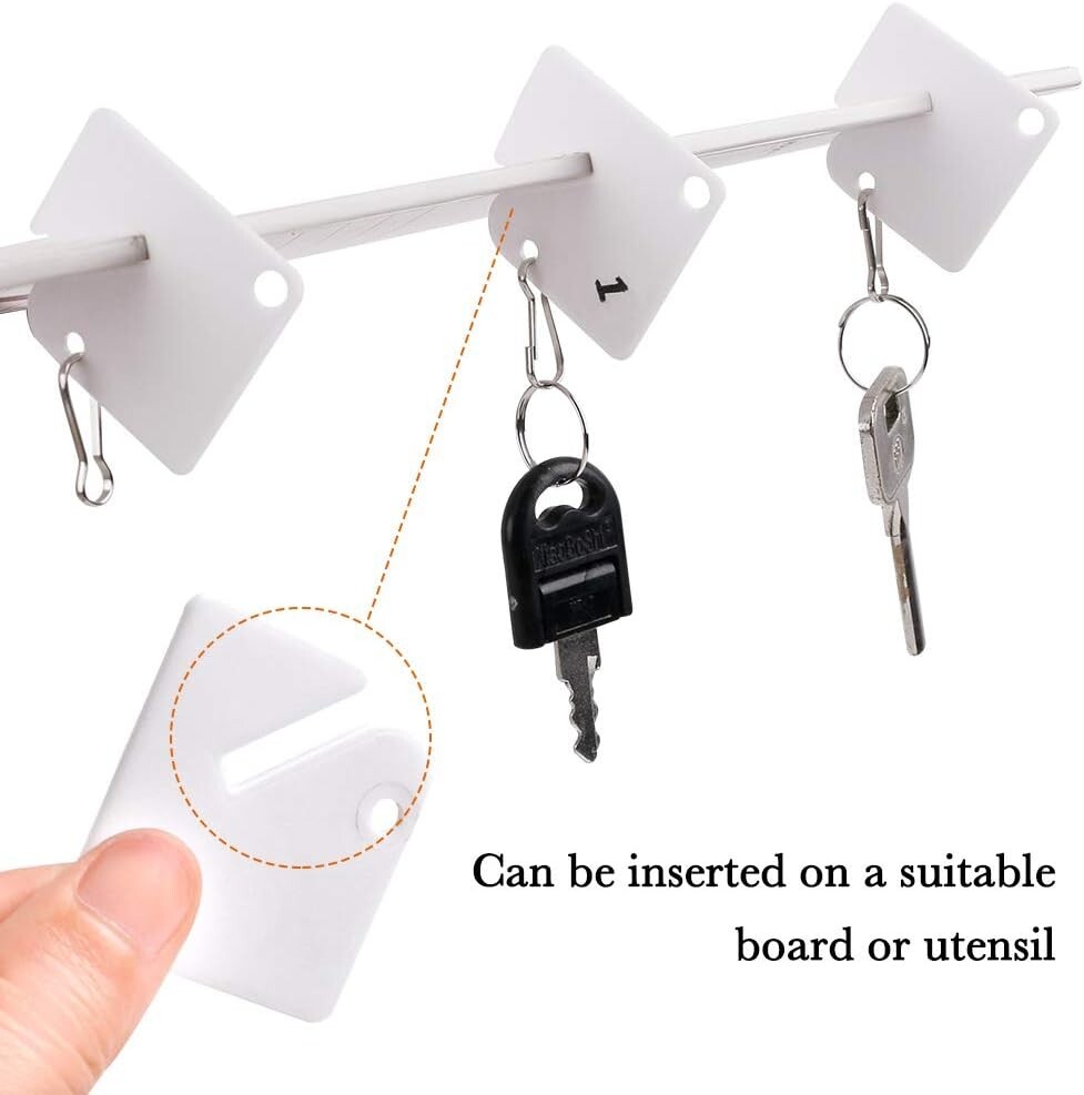 50 pcs Plastic White Key Tags Slotted Rack Split Ring Identify Bulk for Cabinet