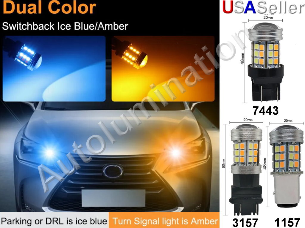 1157 3157 7443 Switchback Led Bulb Tail Brake Turn Signal Amber Ice Blue