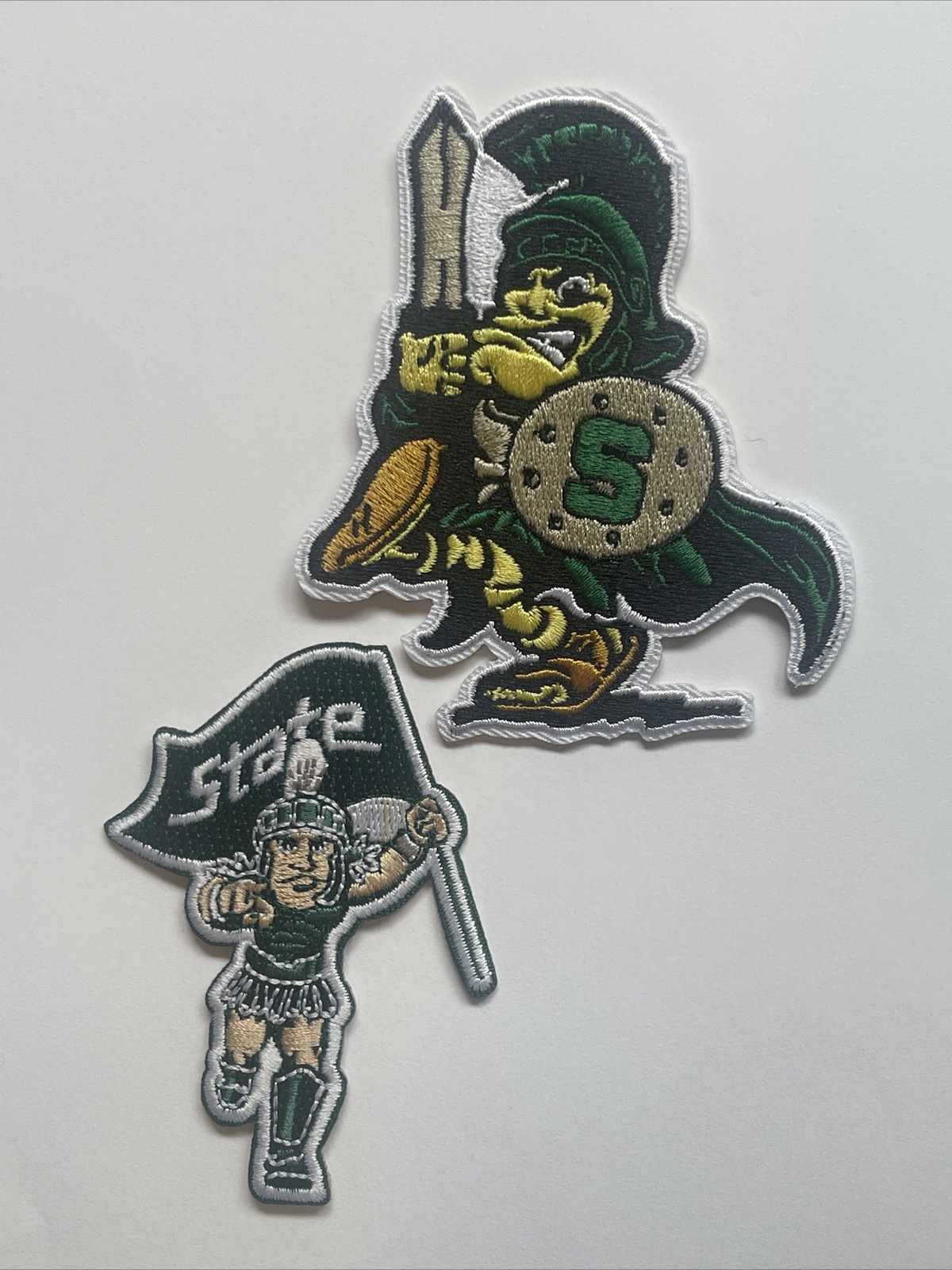 2 MSU Michigan State Spartans embroidered iron on patches 3.5 & 3 x 2” Patch lot