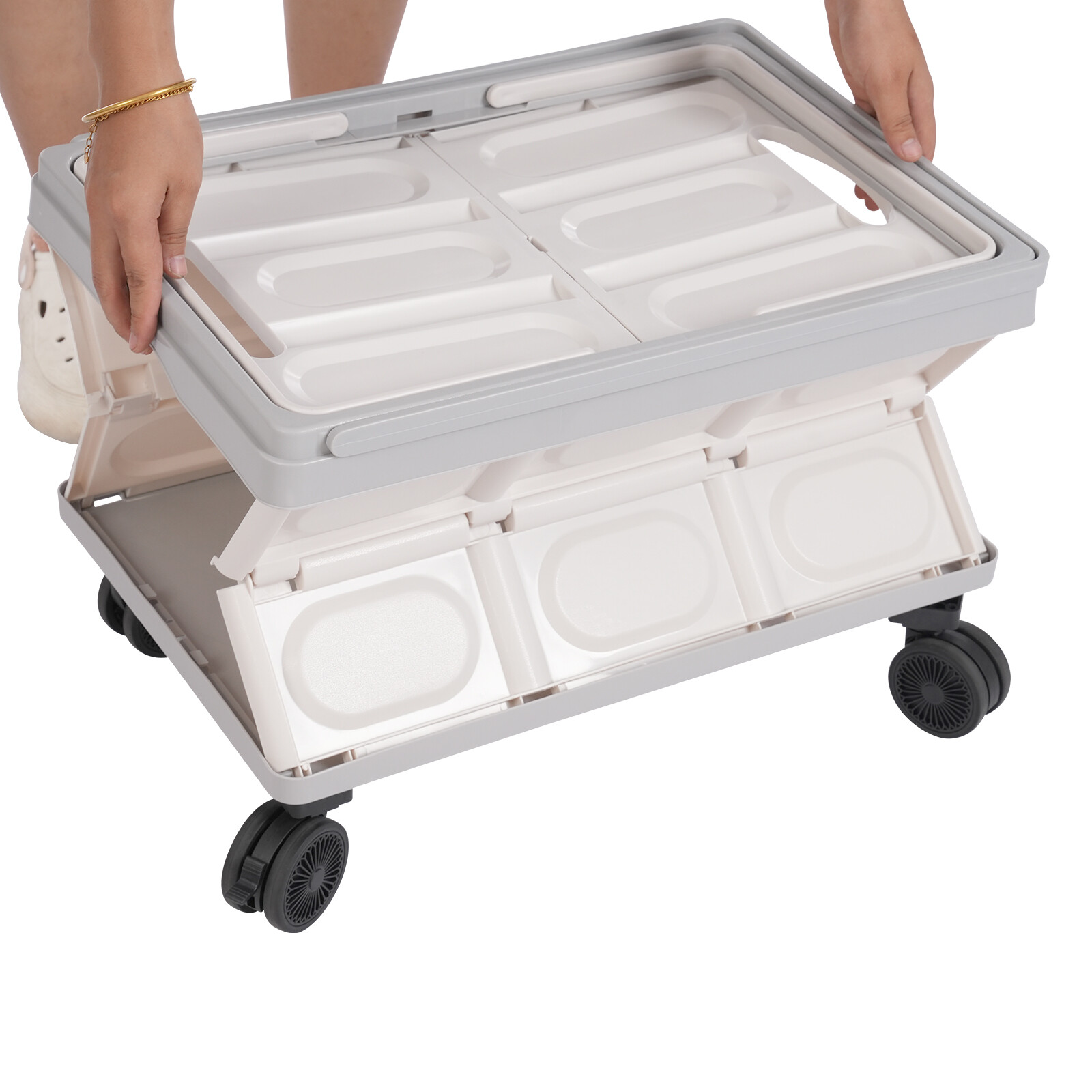 55L Large Capacity Rolling Cart Foldable Organizer Box for Outdoor Store Gray
