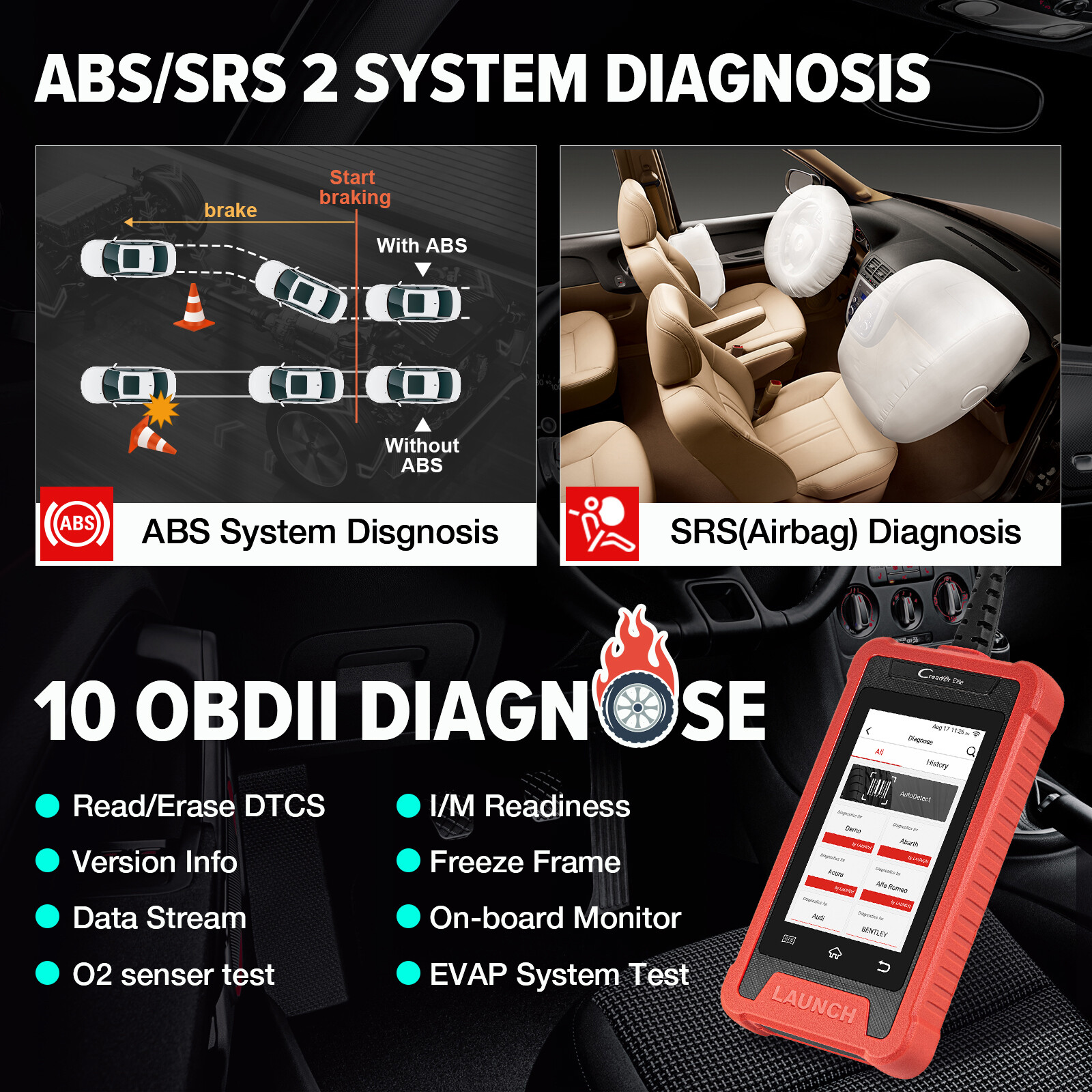 LAUNCH CRE205 OBD2 Scanner Car Diagnostic Tool Engine TCM ABS SRS Code Reader
