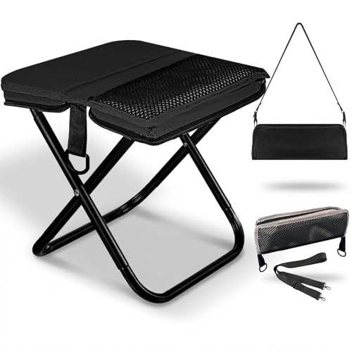 Foldable Backpack Stool, Portable Stool & Pocket Chair for Camping Black