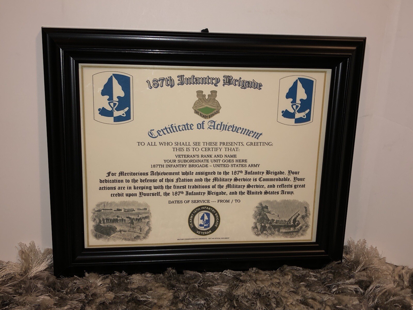 187TH INFANTRY BRIGADE - COA / (COMMEMORATIVE CERTIFICATE)