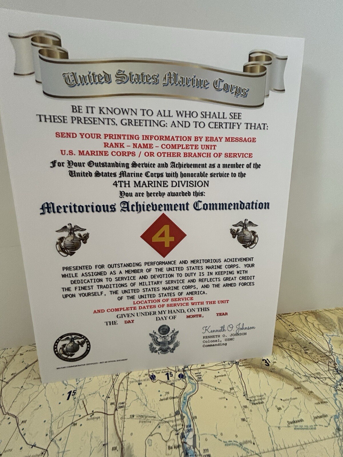 U.S. MARINE CORPS / 4TH MARINE DIVISION - MERITORIOUS ACHIEVEMENT COMMENDATION