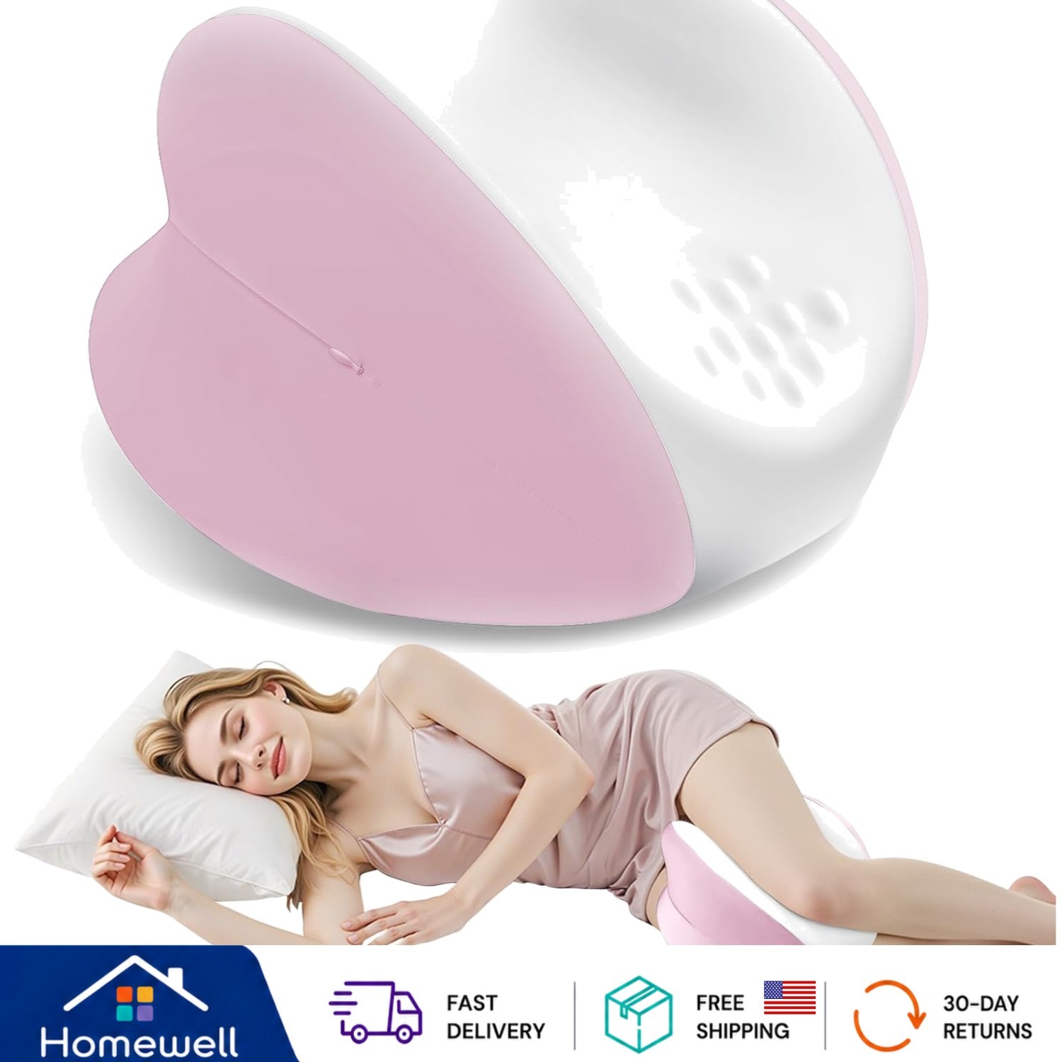 Ergonomic Knee Pillow in Pink for Side Sleepers - Washable Cover & Comfort