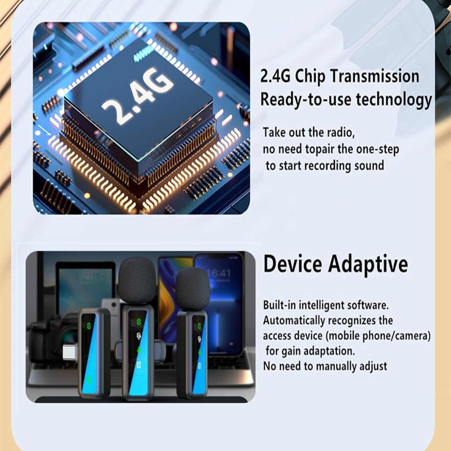 Wireless Microphone Mini Mic for iPhone/Android Phone, LED Display Lavalier