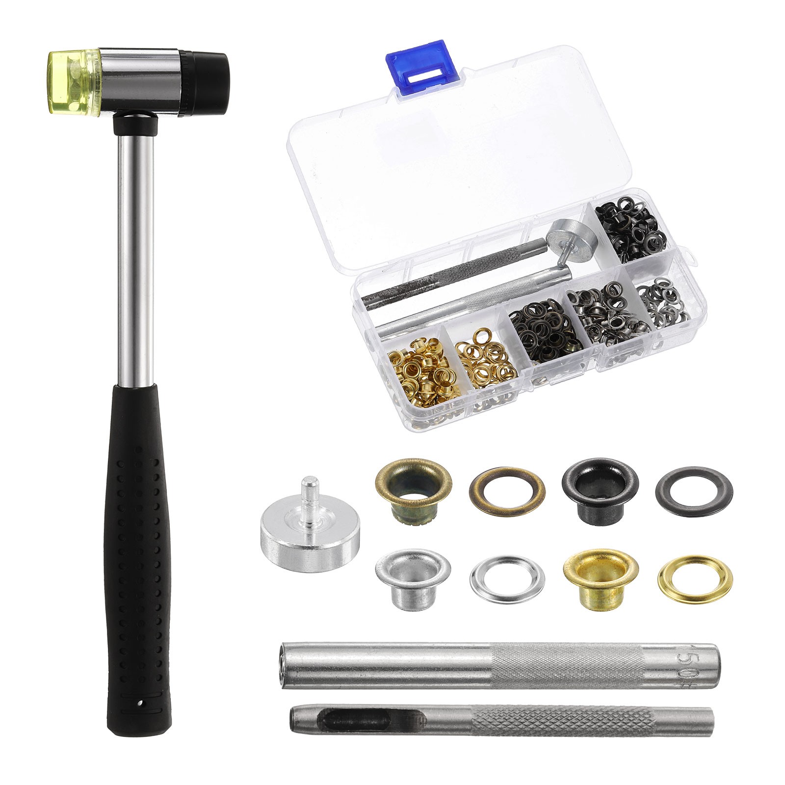 Grommet Eyelet Kit 240pcs  4mm Inner Dia with Tool, Gold,Silver,Gunmetal,Bronze