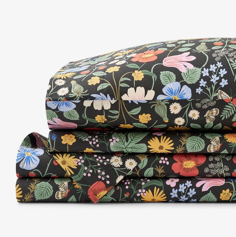Rifle Paper Co. Strawberry Fields Classic Cool Cotton Percale Bed Sheet Set