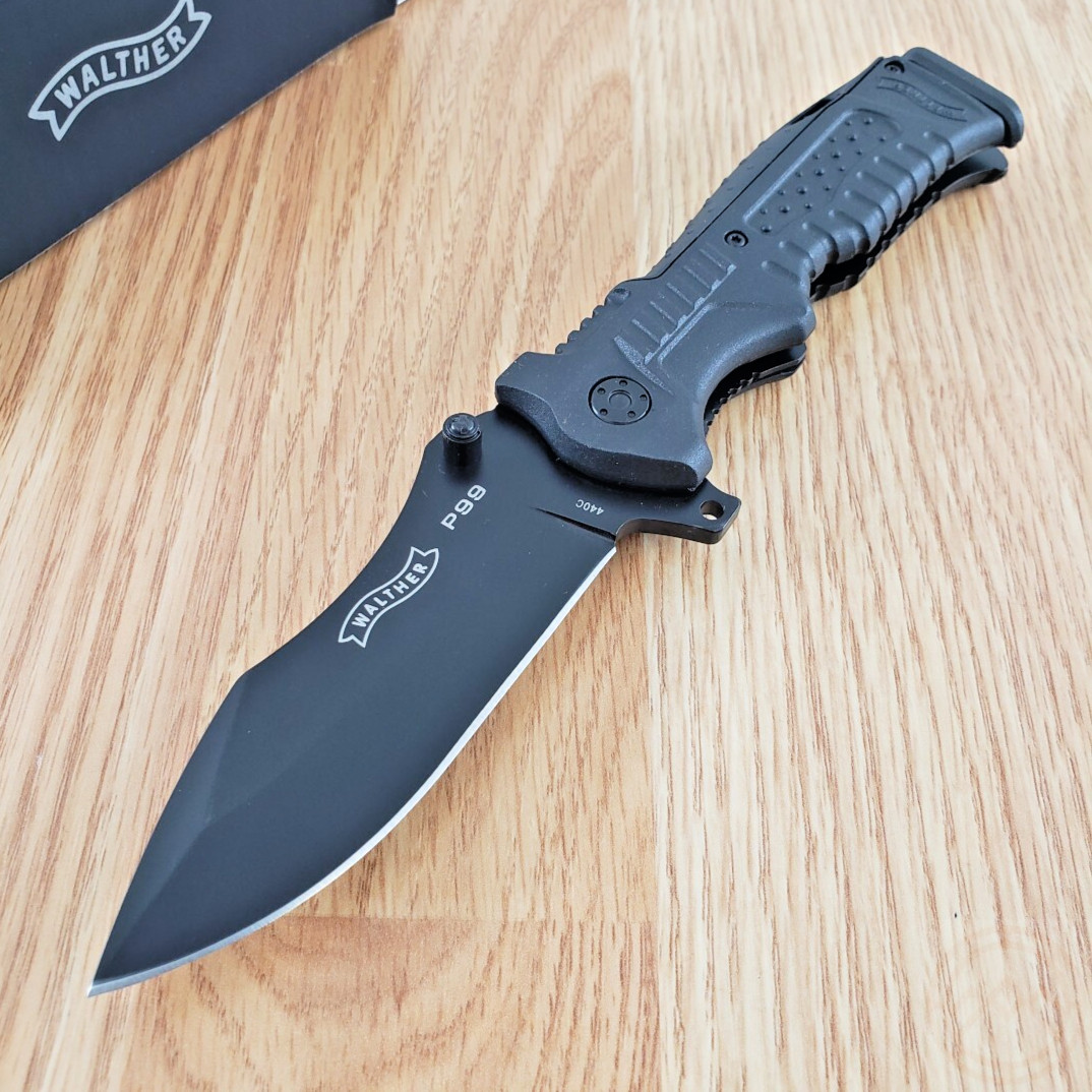 Walther P99 Linerlock Folding Knife 4" 440C Steel Blade Black Synthetic Handle