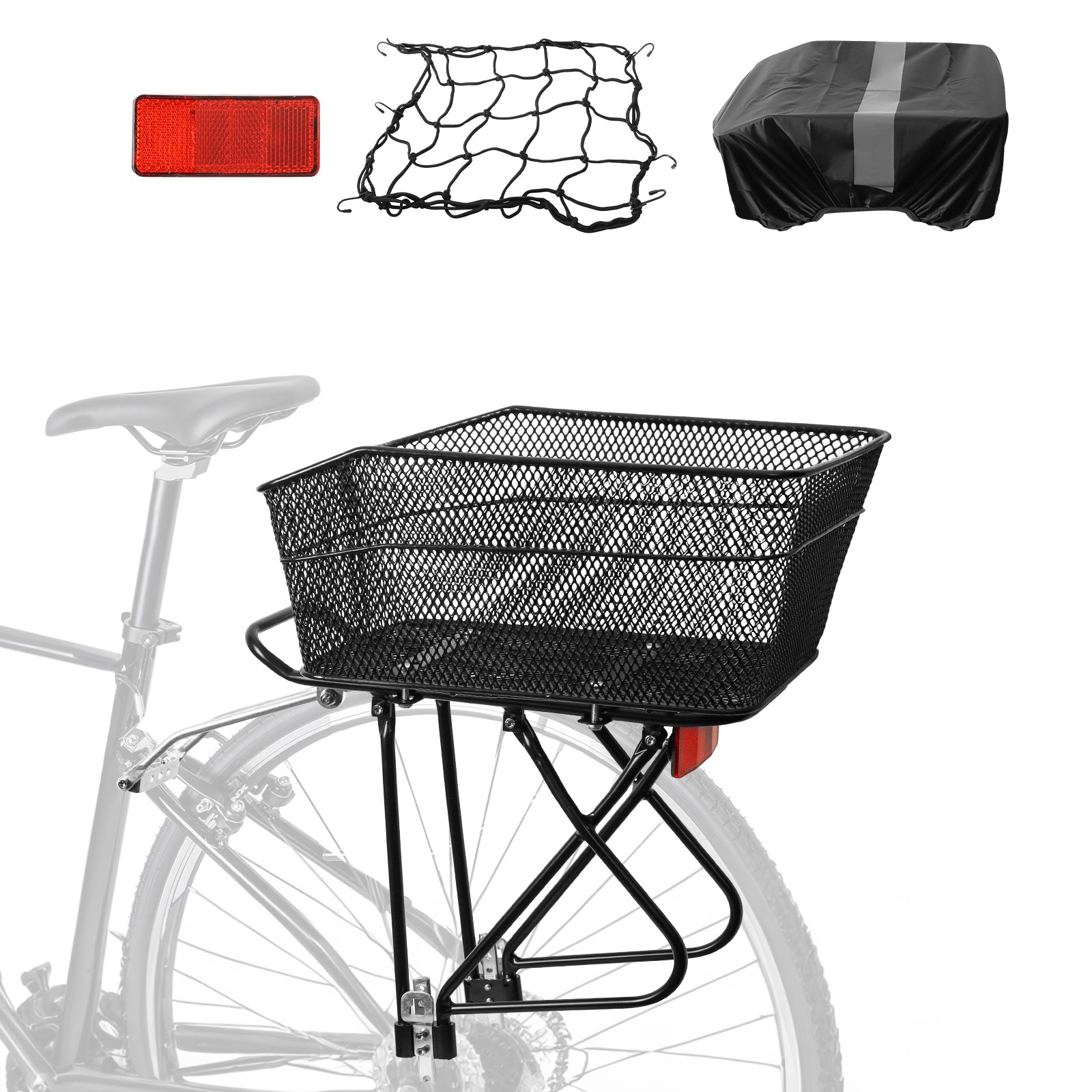 Bike Basket Rear with Rear Bike Rack - Bike Cargo Rack for 24" to 27.5" wheels