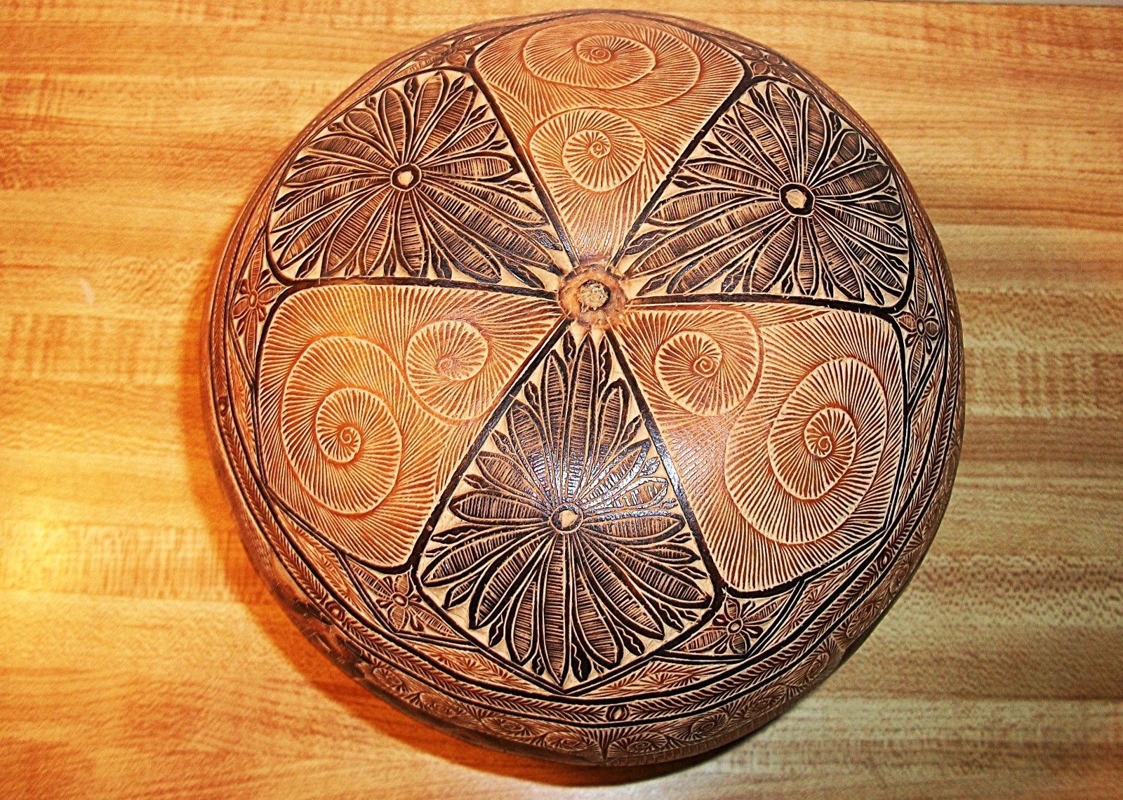 Vintage Hand Carved & Painted Peruvian Gourd/Shaker/Rattle